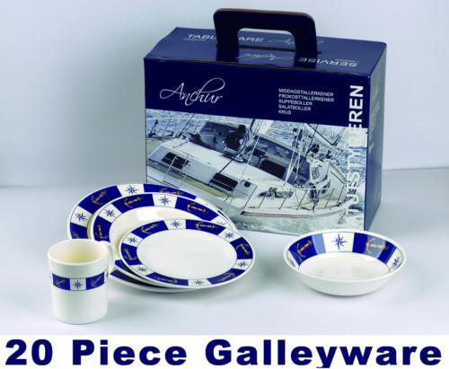 20pc galleyware/boat dishes melamine bowl/cup/plate, nautical theme 