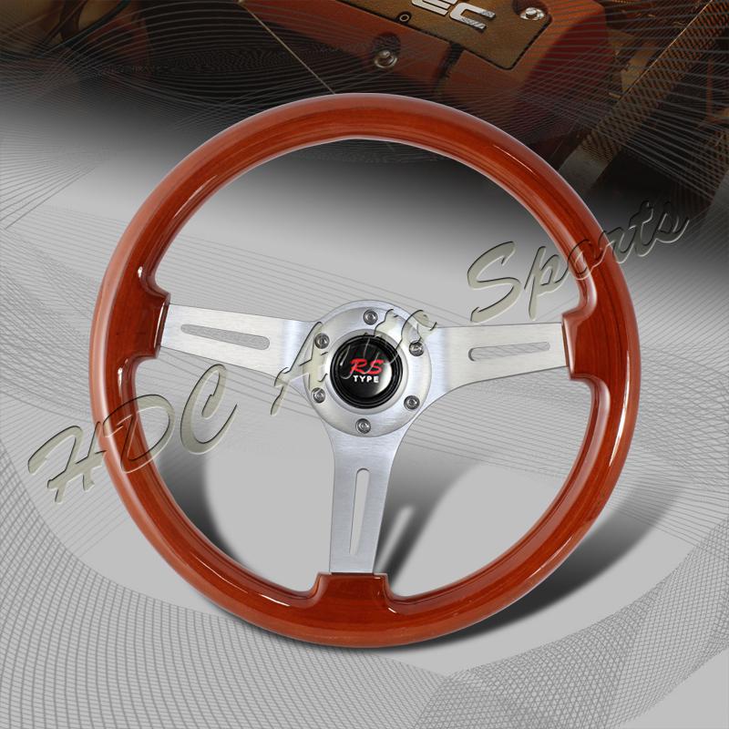 Universal 345mm 6 hole bolt classic wood grain style deep dish steering wheel