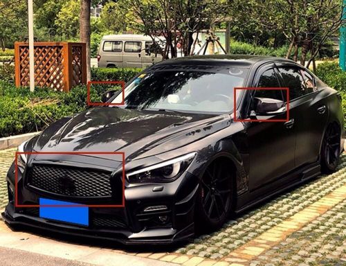 Car Front Grille Grill+Rearview Mirror Cover Kit Black For Infiniti Q50 2014-17, US $117.12, image 6