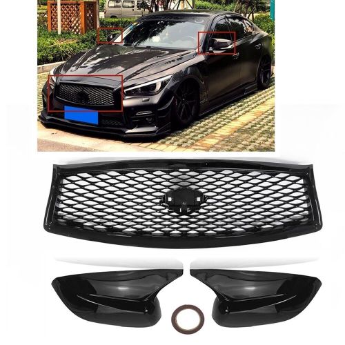 Car Front Grille Grill+Rearview Mirror Cover Kit Black For Infiniti Q50 2014-17, US $117.12, image 12