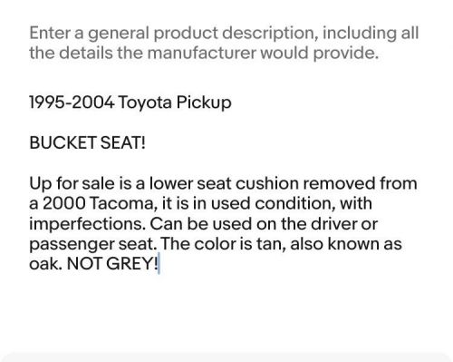TAN!! 95-00 Toyota Tacoma Front LOWER Seat Cover Cushion Material SR5 OAK Foam, US $399.99, image 2