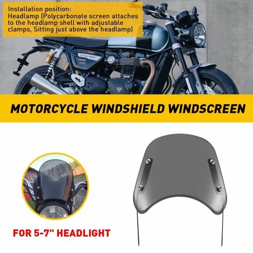 Universal Motorcycle Headlight Fairing Windshield Windscreen 5-7" Smoke P, US $20.99, image 10