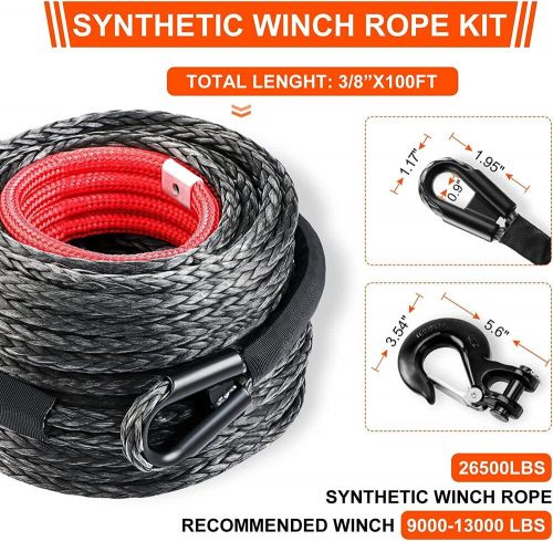 3/8"x100FT 26500LBS Synthetic Winch Rope Winch Line Safety Cable w/Hook US Stock, US $98.99, image 3