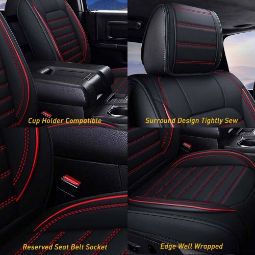 Leather Car Front Rear Seat Cover Full Set Black+Red For 2008-2022 Toyota Tundra, US $99.99, image 2