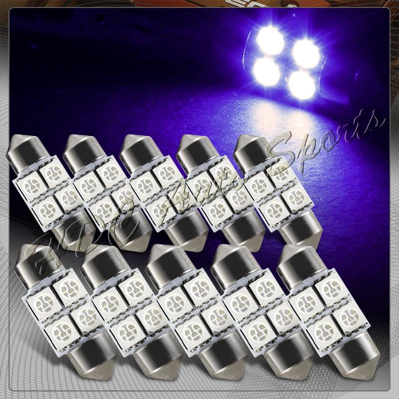 10x 31mm 4 smd purple led festoon dome map glove trunk replacement light bulbs