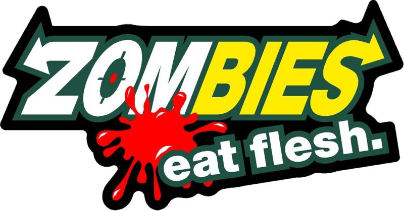 1- zombies eat flesh! 3.5" x 7" decal sticker blood bio hazard outbreak response