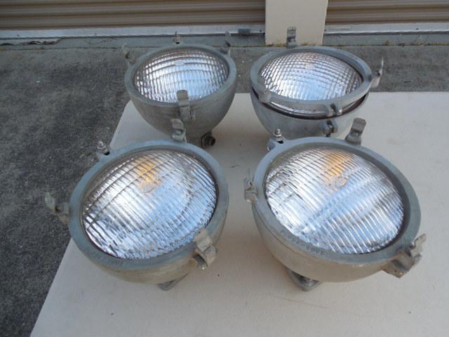Lot of four used  marine deck/ mast  lights 12 volts - 8" round - 7" tall 