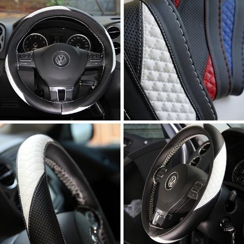 Steering wheel cover stitch wrap 47011 leather honda toyota black+white civic m 