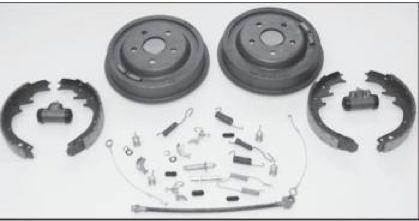 1965 1966  mustang deluxe rear brake rebuild kit for dual exhaust cars.