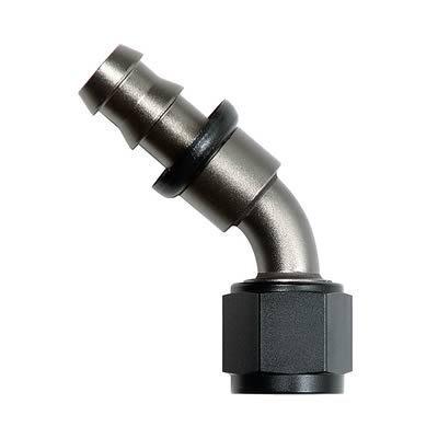 Mr. gasket p458 hose end push-on 45 deg -8 an hose to female -8 an black/gray ea