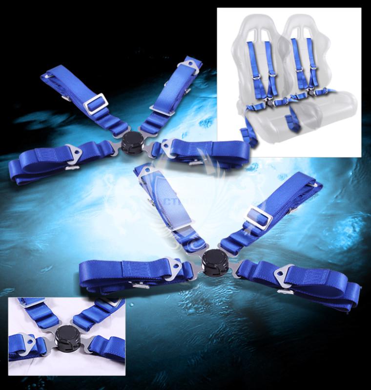 2x f1 4-pt blue racing seat belt camlock harness buckle left + right side new