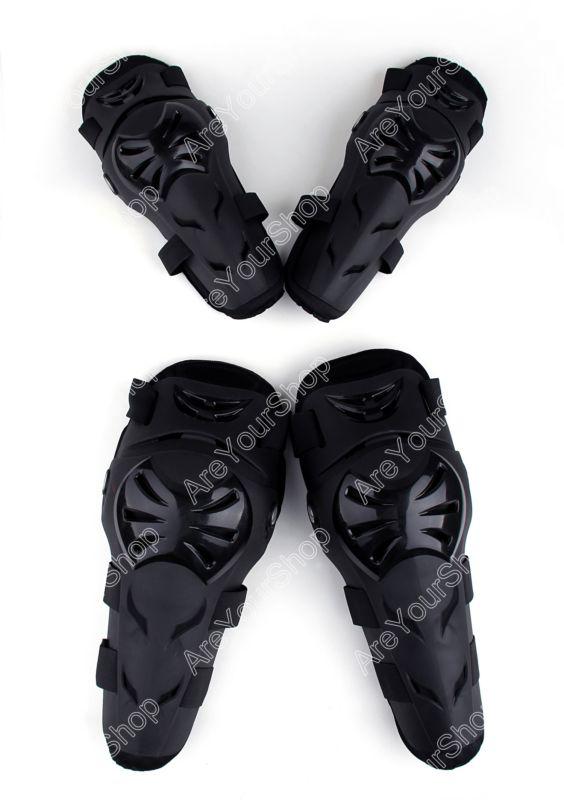 Black knee shin elbow guards pad atv biker motocross motorcycle off-road