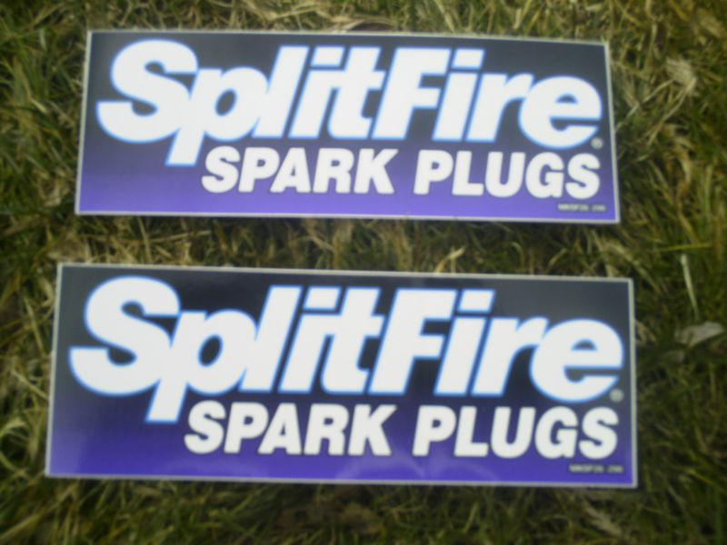 Two splitefire spark plugs  nhra,nascar racing stickers decals      3" x 8"