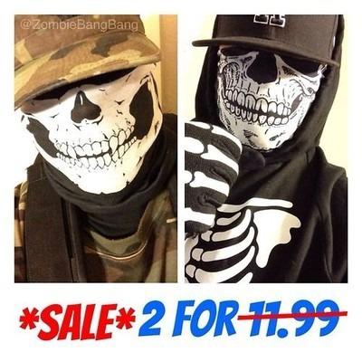 2 for 1 skull skeleton motorcycle face mask tube biker bandana neck warmer fangs