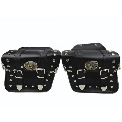 Motorcycle universal toll bag vintage pu leather saddlebag both side bags black 