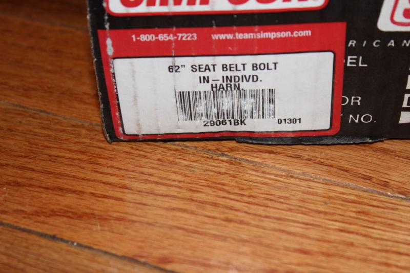 New simpson 62" seat belt bolt in individual harness  - racing - dirt track