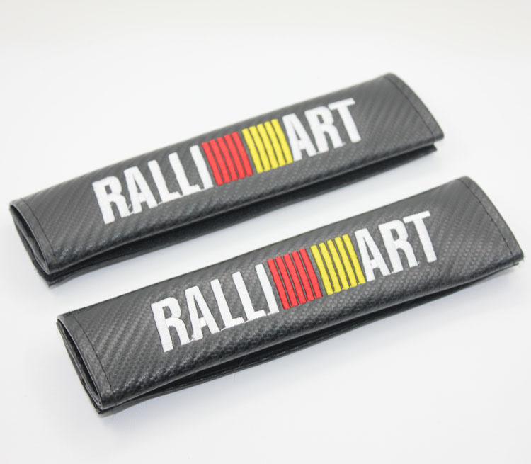 A pair carbon fiber seatbelt cover shoulder pad pads for mitsubishi ralliart