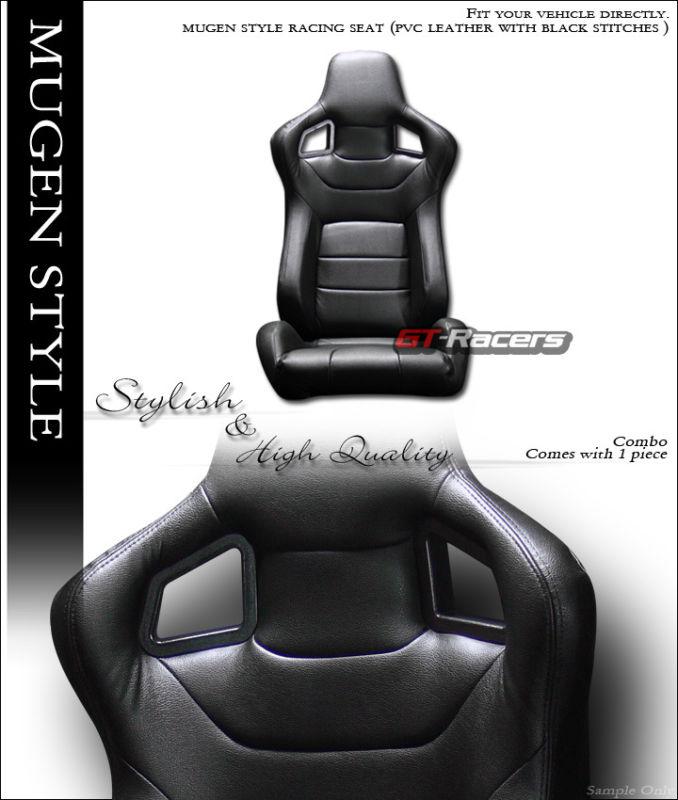 1x mu sport style jdm black pvc leather racing bucket seat w/slider for toyota