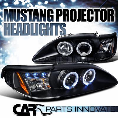 1994-1998 ford mustang gt cobra black led halo projector headlights