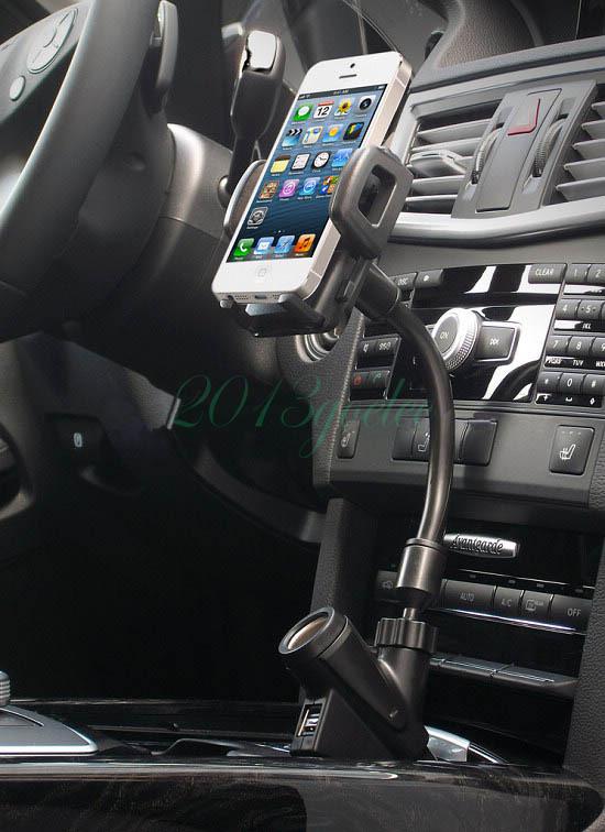 Car cigarette lighter+two usb charger mount holder for mp4 mobile phone pda gps