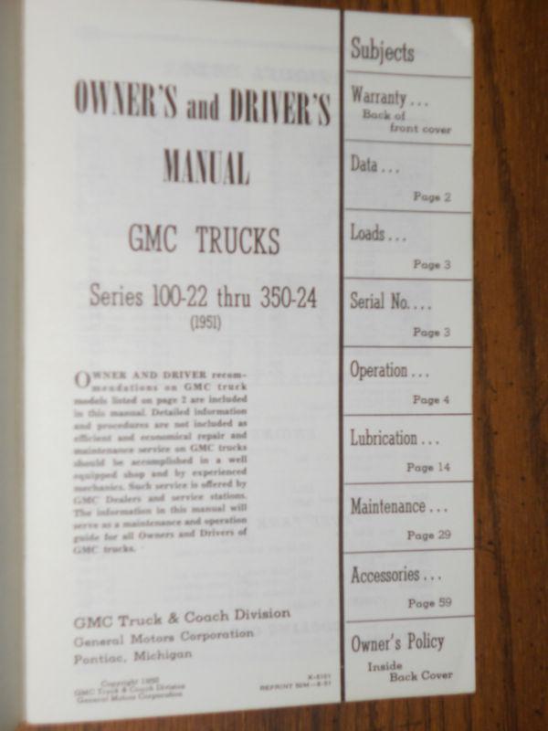 1951 GMC TRUCK OWNER'S MANUAL / SERIES 100-350 / ORIGINAL BOOK!!, US $37.50, image 2