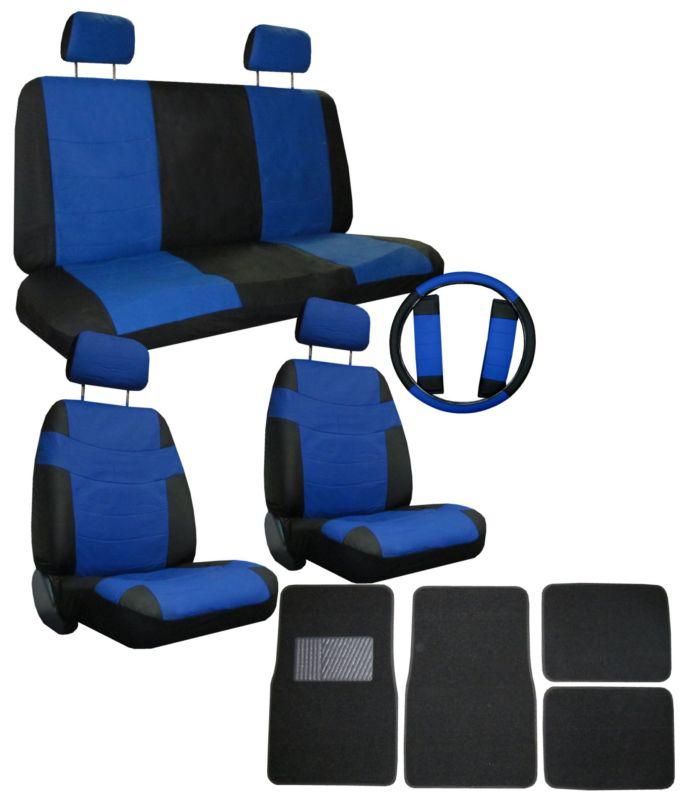 Blue black superior synthetic leather seat covers w/ black floor mats & more #3
