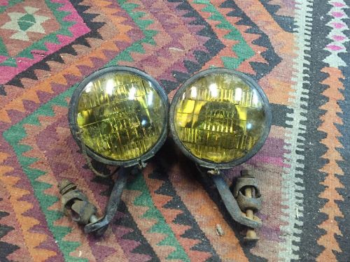 Dietz no 909 fog lights pair with brackets hot rod rat rod yellow amber lenses