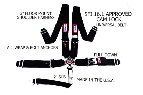 Rjs sfi 16.1 cam lock 5pt seat belt harness floor mount black 30298-19-06-uni