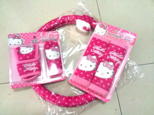 5pcs hello kitty car seat cover car wheel cover/ seat belt covers and handbrake