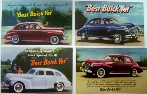 Nos 1940 and 1941 buick original post cards models special super set of 4