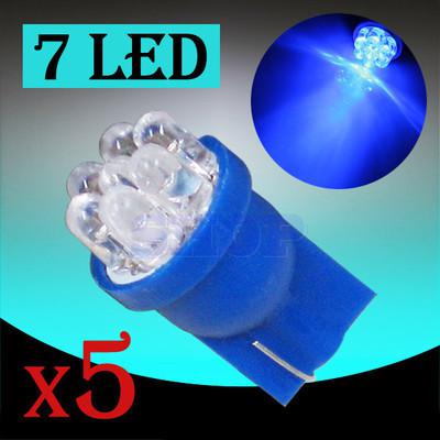 5pcs t10 194 w5w 7 led blue wedge instrument side car light lamp bulb