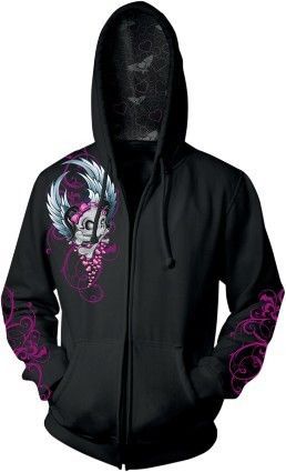 Lethal threat lethal angel skull womens zip up hoody black/pink