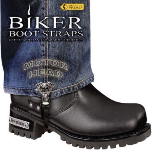 Biker boot straps motor head black 6" pants hold down harley honda pair
