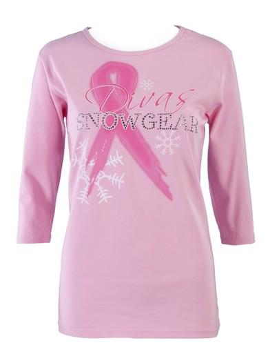 Divas snow gear ladies support pink 3/4 sleeve t-shirt - pink (md)