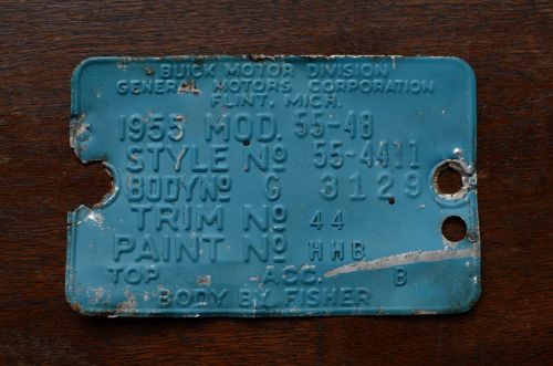 Vintage 1955 buick special cowl tag