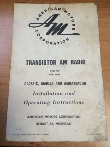 1966 amc rambler classic, marlin, ambassador radio install booklet