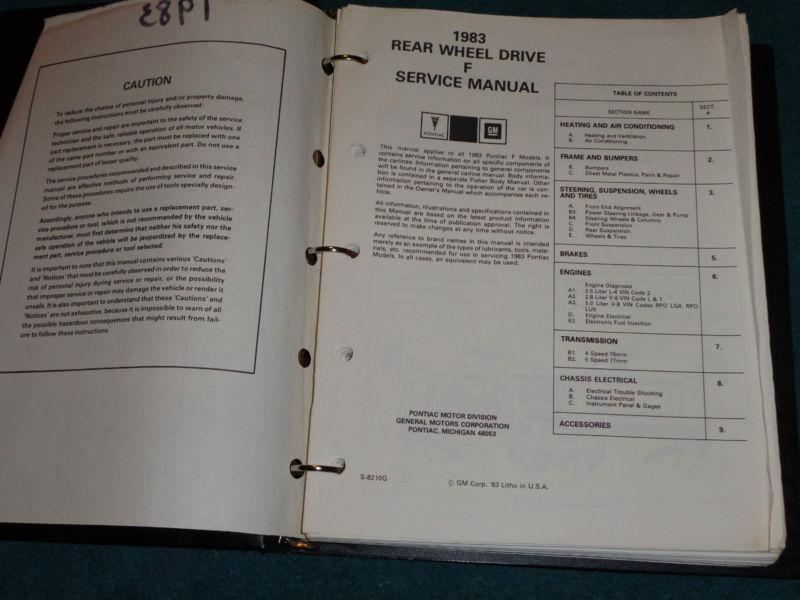 1983 pontiac firebird shop manual / original loose-leaf book / useful!!