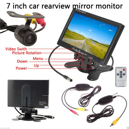Wireless 7&#034; tft lcd rear view car monitor night vision parking backup camera kit