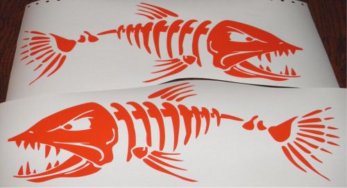 (2) skeleton fish large vinyl decals for  boat  -  fishing 18x50&#034;   red