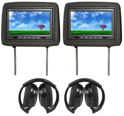 Pair of tview t921pl 9&#034; gray headrest car video monitors + 2 wireless headsets