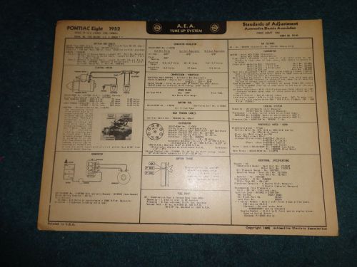 1952 pontiac 8cyl wiring diagram &amp; tune-up chart / free shipping!!