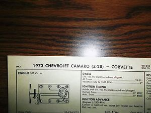 1973 chevrolet corvette &amp; camaro z28 245 &amp; 250 hp l-82 350 ci v8 tune up chart