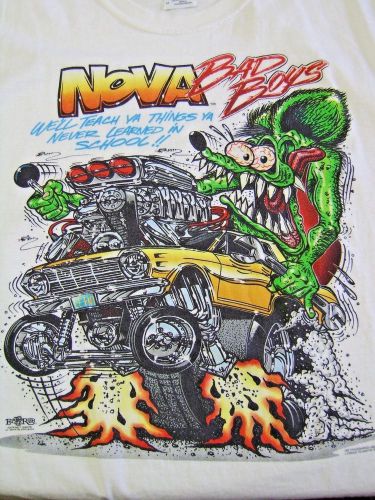 Nova hot rod bad boys rat fink white t-shirt men's size medium m 100% cotton
