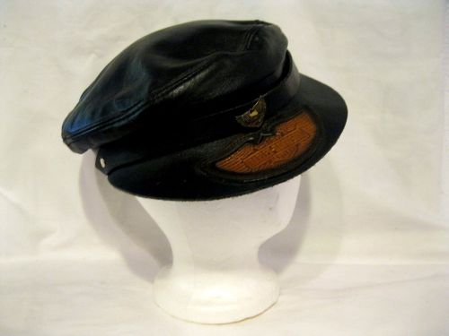 1970&#039;s leather authentic harley davidson emblem large sized berman cap hat usa