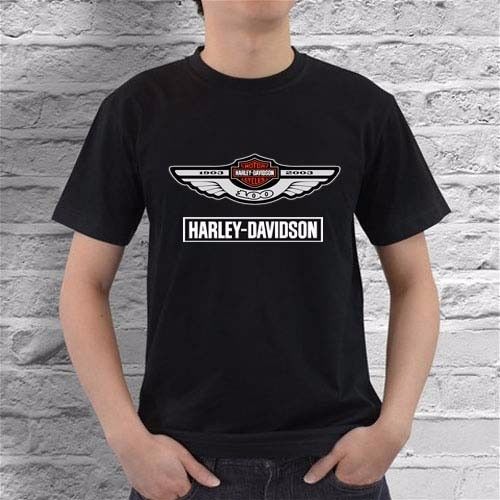 Hot 2003 harley davidson 100th anniversary logo black t-shirt size s-3xl