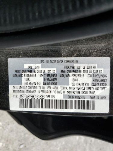 2016-2020 mazda cx-9 interior oem manual dimming (rear view mirror) roof black