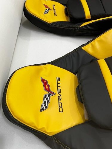 Corvette C6 Sports 2005-2011 Black & Yellow Faux Leather Car Seat Covers, US $265.00, image 3