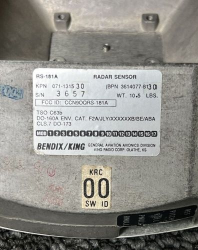 Bendix King Radar Transceiver sensor RS-181A P/N:071-1315-30, US $7,500.00, image 3