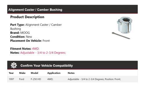 For 1997 Ford F-250 HD 4WD Alignment Caster / Camber Bushing Front MOOG, US $155.59, image 4