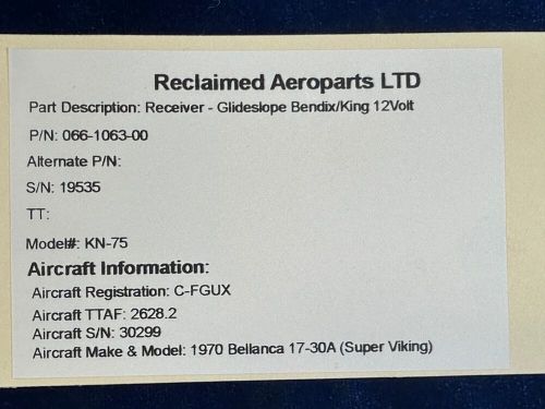 BENDIX KING KN-75 RECEIVER - GLIDESLOPE 12volt P/N: 0661063-00 SN- 19535, C $100.00, image 5